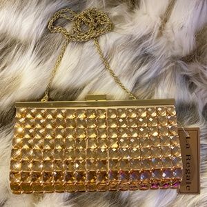 La Regale Candy Crystal Tile Clutch, Toffee Gold